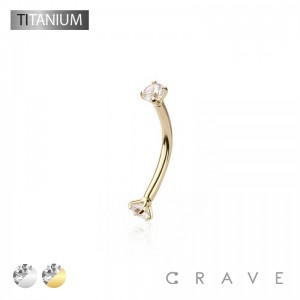 INTERNALLY THREADED CZ PRONG SET EYEBROW ASTM F-136 IMPLANT GRADE TITANIUM CURVED BARBELL